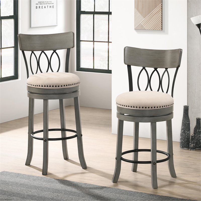 Furniture of America Beka Wood 29 Inch Swivel Bar Stool in Light Gray Set of 4
