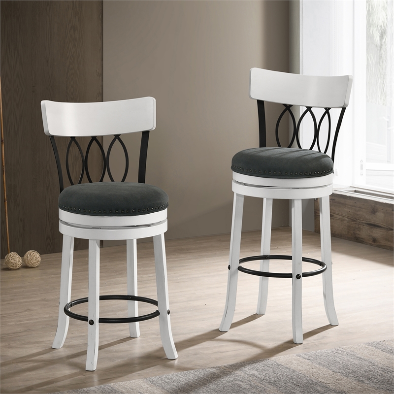Furniture of America Beka Wood 29 Inch Swivel Bar Stool in Sea White Set of 4