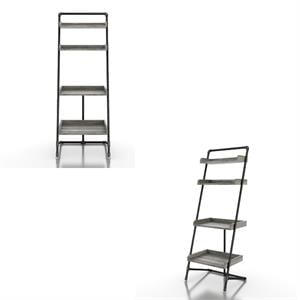 Furniture of America Karin Wood Bookshelf in Vintage Gray Oak Set of 2