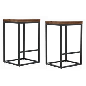 Furniture of America Druze Solid Wood and Metal Oak Square Barstool Set of 2