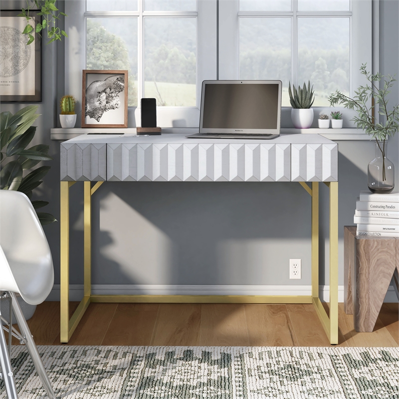 Furniture of America Giffore Wood Writing Desk with USB Port in White