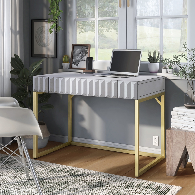 Furniture of America Giffore Wood Writing Desk with USB Port in White