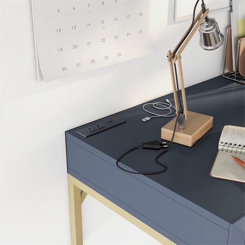 Furniture of America Giffore Wood Writing Desk with USB Port in Blue