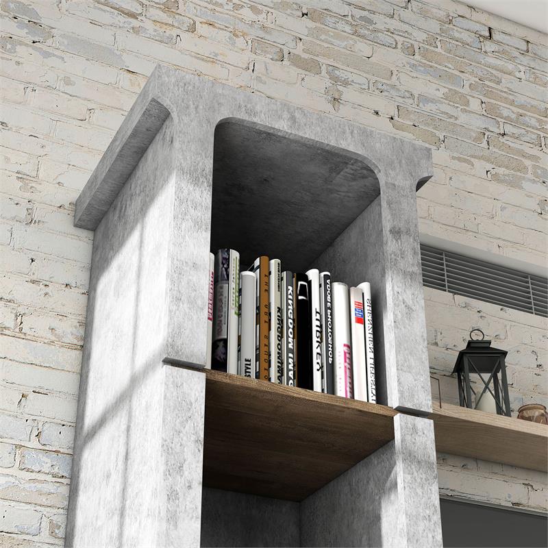 Furniture of America Hawke Farmhouse Wood 4-Shelf TV Tower in Cement Gray