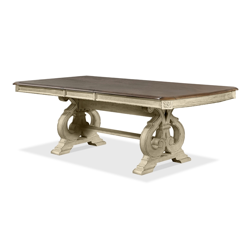 Furniture of America Clyde Wood 7-Piece Dining Table Set in Antique White