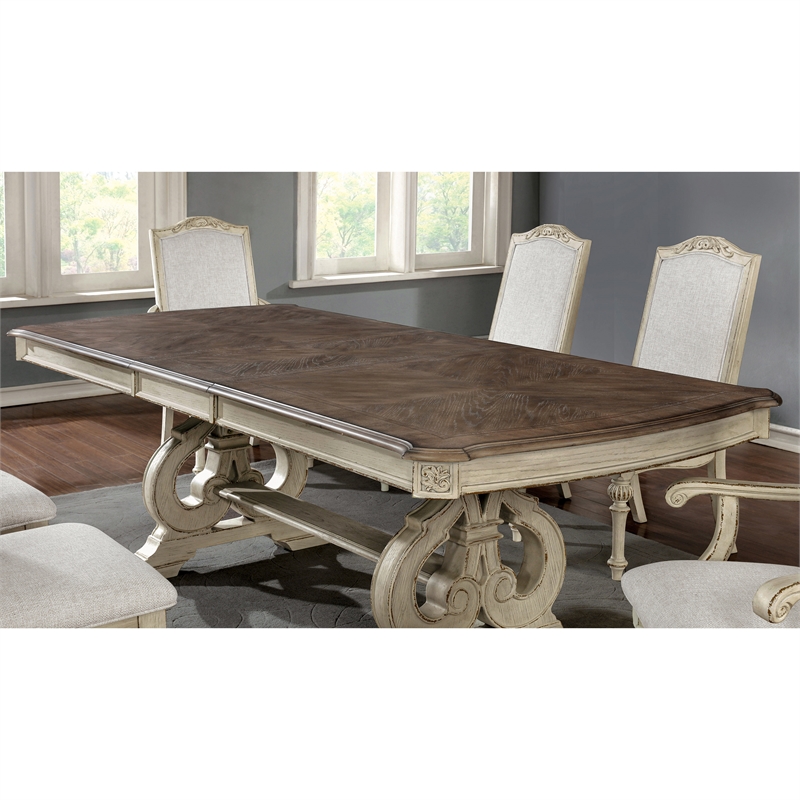 Furniture of America Clyde Wood 7-Piece Dining Table Set in Antique White