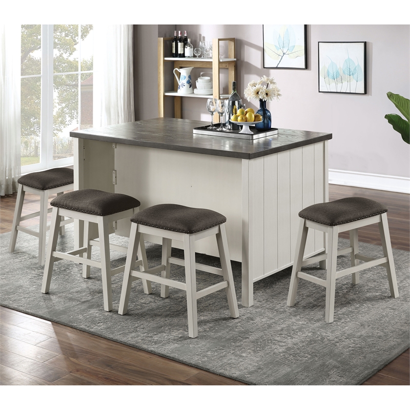 Furniture of America Ablania Wood 5-Piece Counter Dining Table Set in Off White