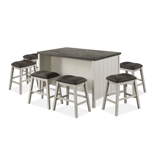 Furniture of America Ablania Wood 7-Piece Counter Dining Table Set in Off White