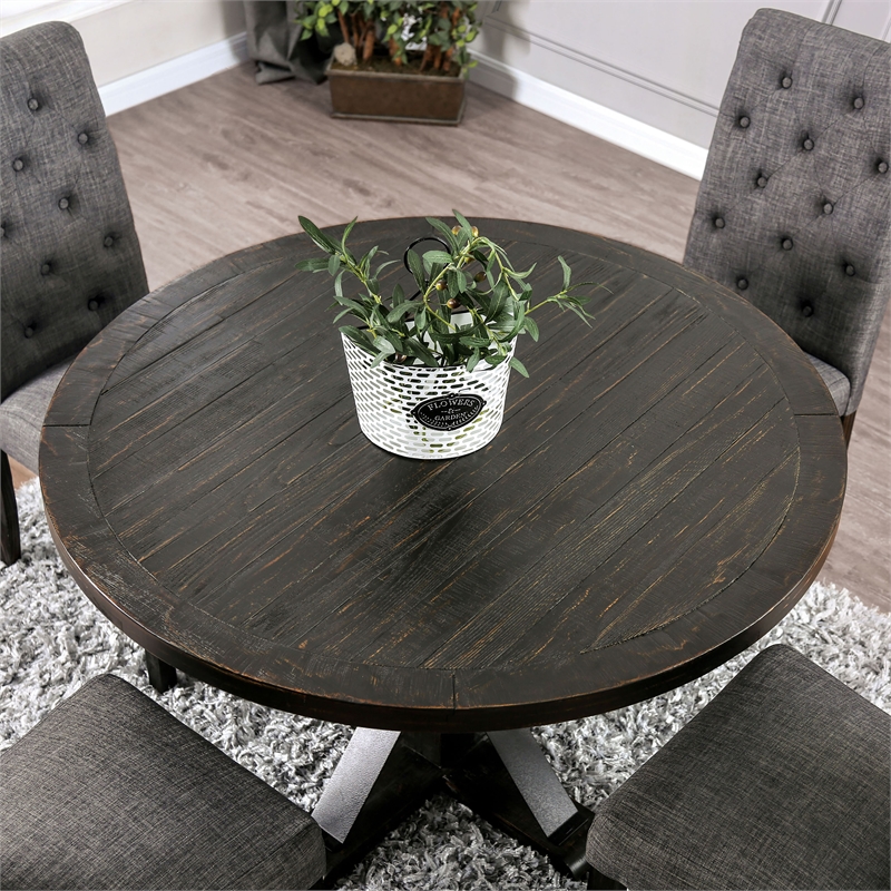 Furniture of America Castore Wood 5-Piece Round Dining Table Set in Gray