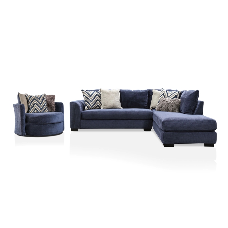 Furniture of America Farella Microfiber Sectional with Chair in Navy Blue