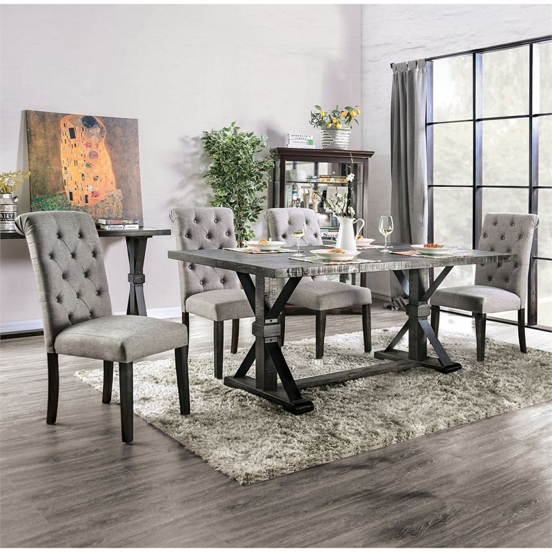 Furniture of America Castore Rustic Wood 5-Piece Dining Table Set in Light Gray