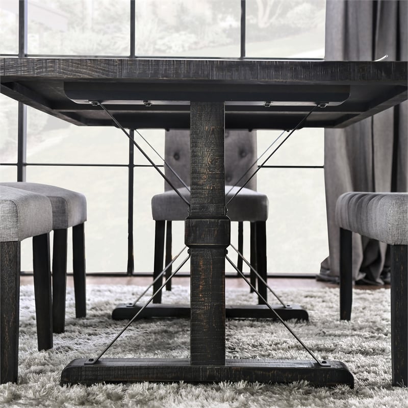Furniture of America Castore Rustic Wood 7-Piece Dining Table Set in Light Gray