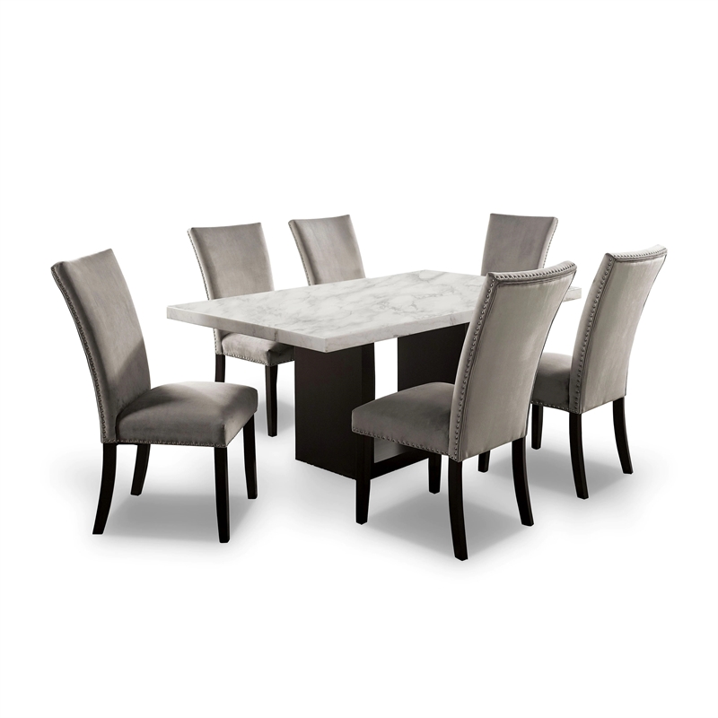 Furniture of America Imagin Wood 7-Piece Dining Table Set in Light Gray