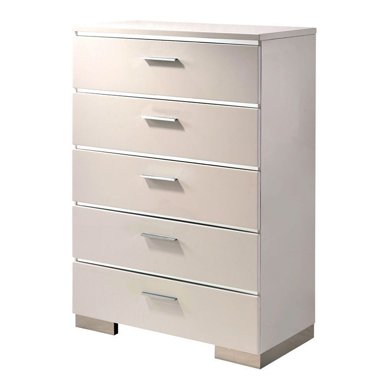 FOA Quaker Modern 3-Piece White Wood Bedroom Set - Queen + Nightstand + Chest
