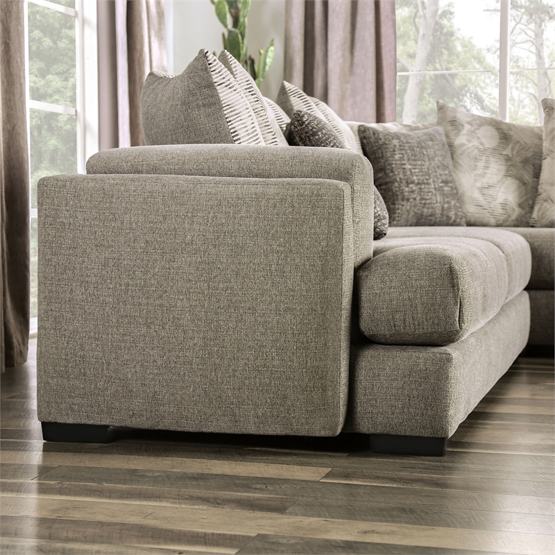 Furniture of America Salling Chenille U-Shape Sectional in Light Gray