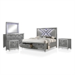 FOA Anaiya 5pc Silver Wood Bed Set - Queen + 2 Nightstands + Dresser + Mirror