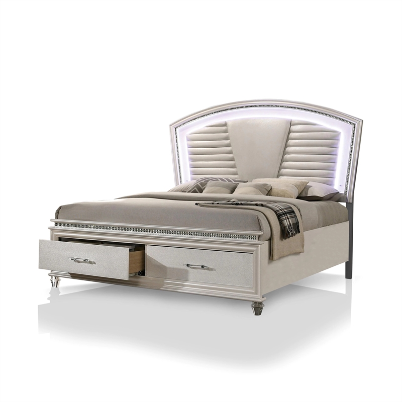 FOA Plumley 3-Piece White Wood Bedroom Set - Queen + Nightstand + Chest