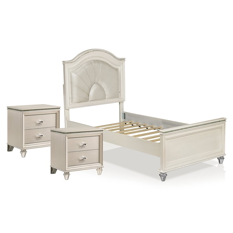 FOA Devado Contemporary 3-Piece White Wood Bedroom Set - Full + 2 Nightstands