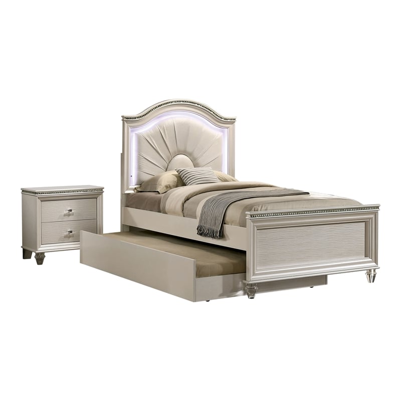 FOA Devado 3-Piece White Wood Bedroom Set - Full + Nightstand + Trundle