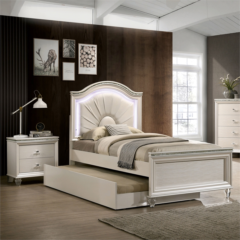 FOA Devado 3-Piece White Wood Bedroom Set - Full + Nightstand + Trundle