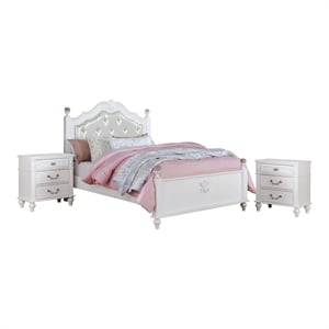 Furniture of America Mondu 3-Piece White Wood Bedroom Set - Twin + 2 Nightstands