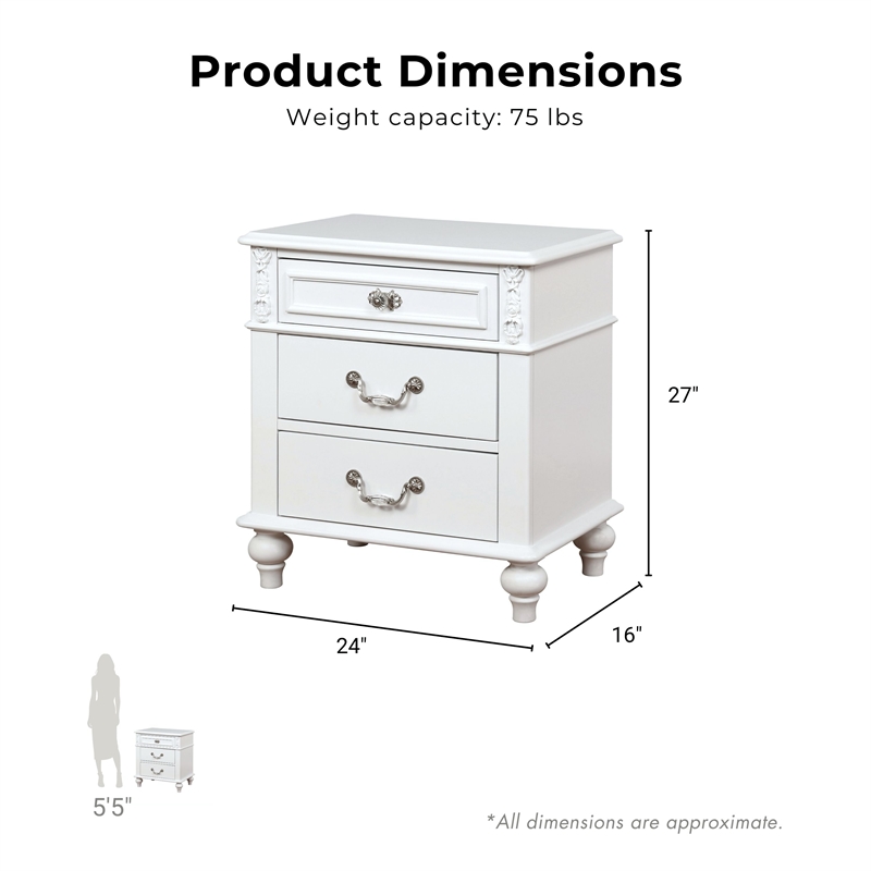 FOA Mondu 5pc White Wood Bedroom Set - Twin + 2 Nightstands + Dresser + Mirror