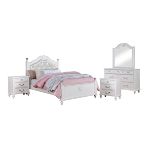 FOA Mondu 5pc White Wood Bedroom Set - Twin + 2 Nightstands + Dresser + Mirror