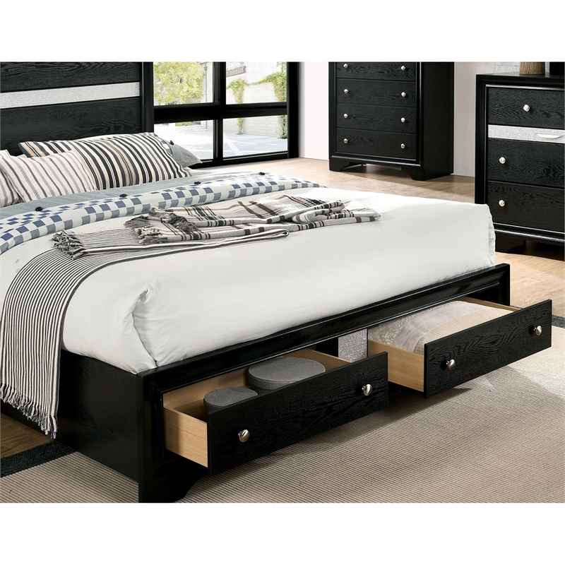 FOA Laren 3-Piece Black Wood Bedroom Set - King + Nightstand + Dresser