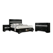 FOA Laren 3-Piece Black Wood Bedroom Set - King + Nightstand + Dresser