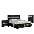FOA Laren 3-Piece Black Wood Bedroom Set - Queen + Nightstand + Chest