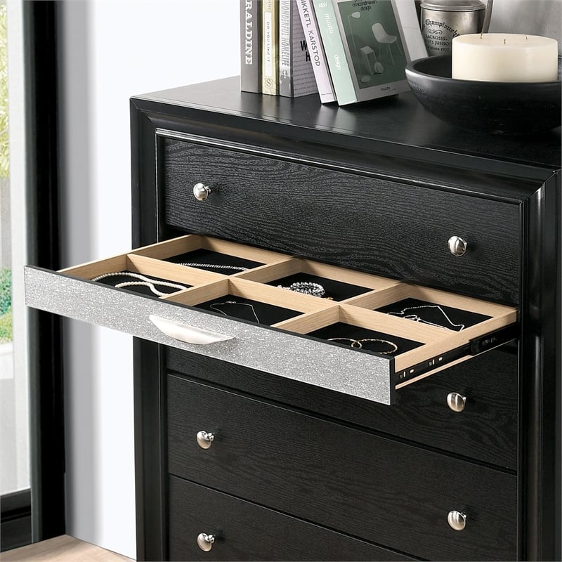 FOA Laren 3-Piece Black Wood Bedroom Set - Queen + Nightstand + Chest