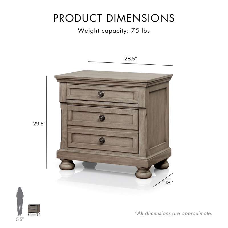 FOA Frigga Transitional 3-Piece Gray Wood Bedroom Set - Cal King + 2 Nightstands
