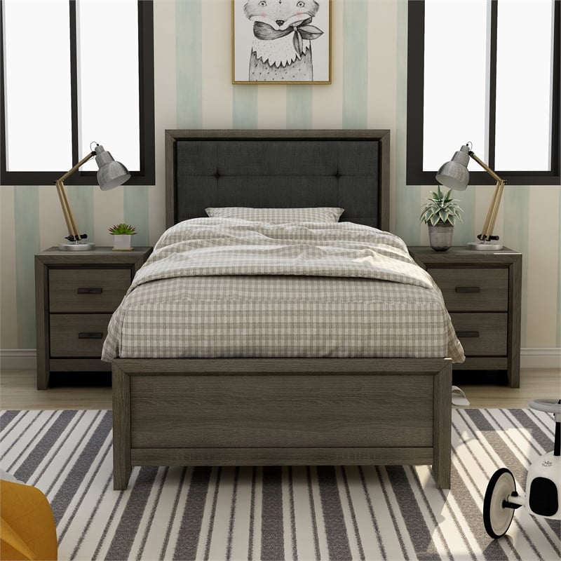 Furniture of America Livorn 3-Piece Gray Wood Bedroom Set - Full + 2 Nightstands