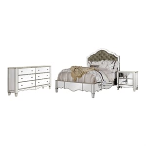 FOA Gavvi Glam 3-Piece Silver Wood Bedroom Set - Cal King + Nightstand + Dresser