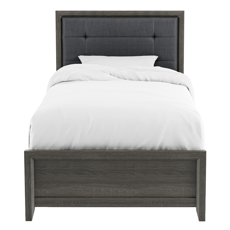 FOA Livorn 5pc Gray Wood Bedroom Set - Twin + 2 Nightstands + Dresser + Mirror