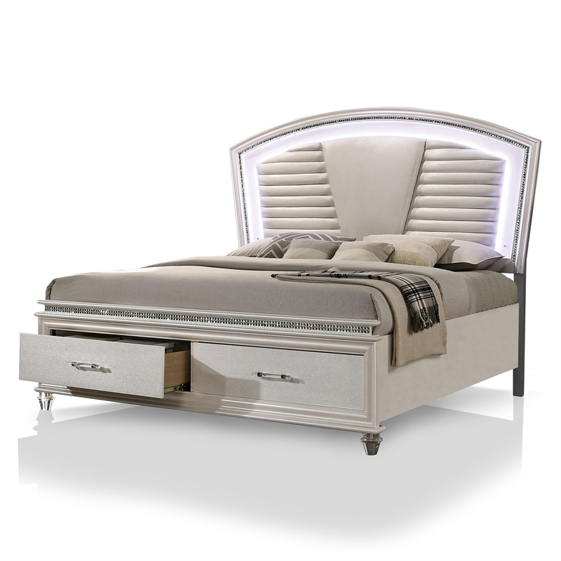 FOA Plumley 3-Piece White Wood Bedroom Set - Cal King + 2 Nightstands