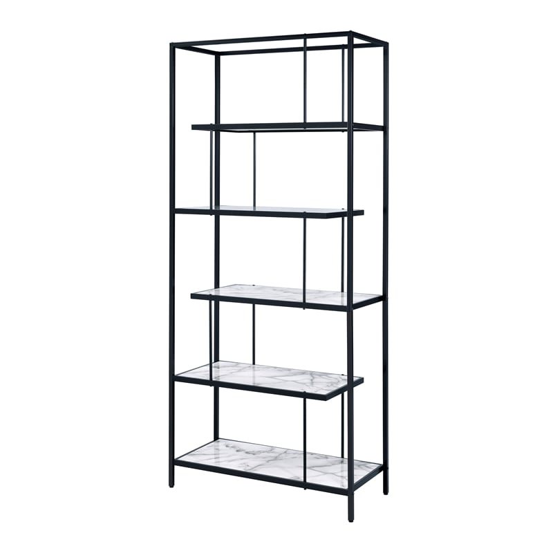 Furniture of America Lakely Metal 5-Shelf Bookcase in Black and White