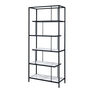 Furniture of America Lakely Metal 5-Shelf Bookcase in Black and White