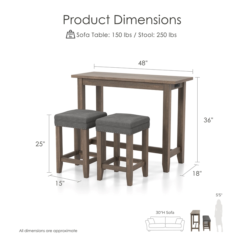 Furniture of America Sabana Wood 3-Piece Counter Height Dining Set in Gray