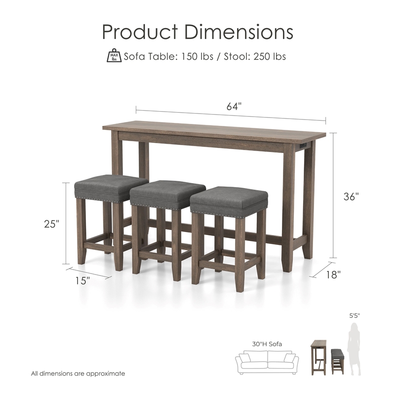 Furniture of America Sabana Wood 4-Piece Counter Height Dining Set in Gray