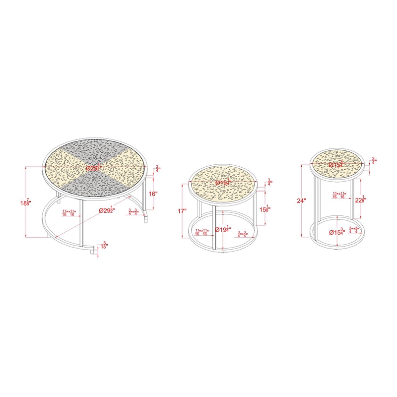 Furniture of America Jaydee Casual Metal 3-Piece Nesting Table Set in Gray