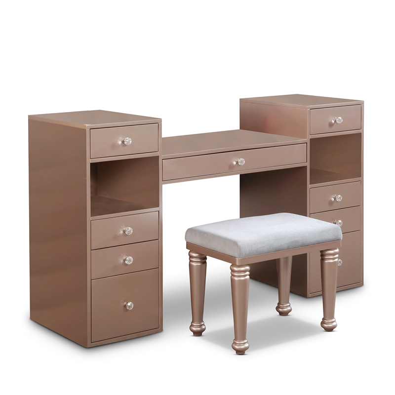 Furniture of America Sparke Wood 3-Piece Vanity Set with LED in Pink
