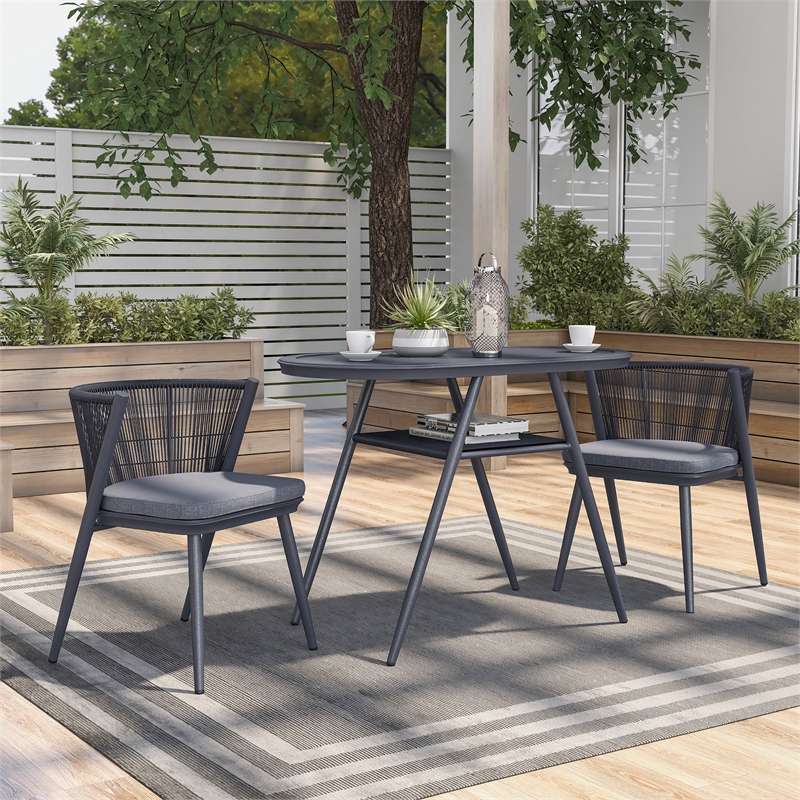 Furniture of America Morah Aluminum 3-Piece Dining Table Set in Gray