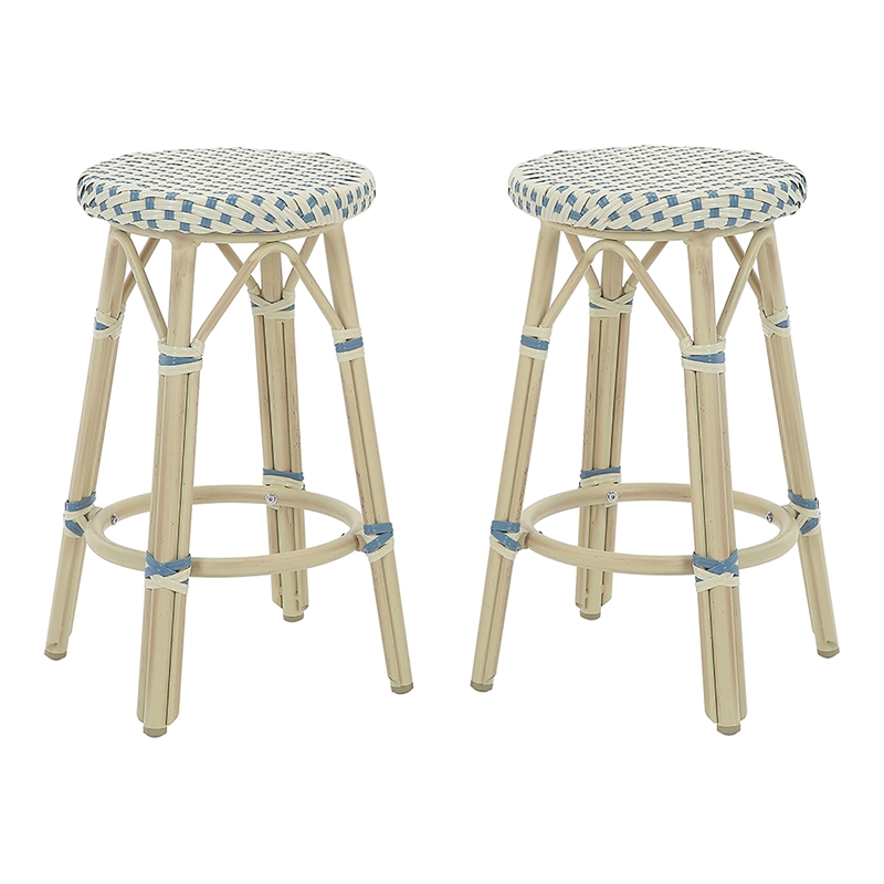 Furniture of America Binde Aluminum 26-inch Patio Barstool in Blue (Set of 2)