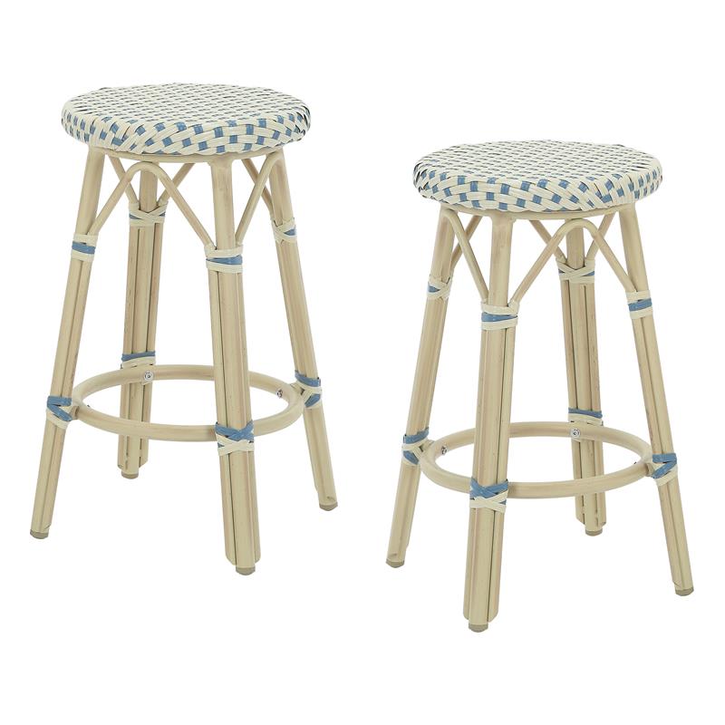 Furniture of America Binde Aluminum 26-inch Patio Barstool in Blue (Set of 2)