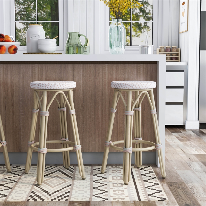Furniture of America Binde Aluminum 26-inch Patio Barstool in White (Set of 2)