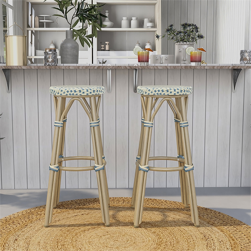 Furniture of America Binde Aluminum 30-inch Patio Barstool in Blue (Set of 2)