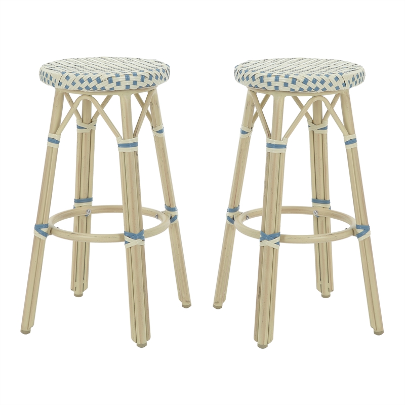 Furniture of America Binde Aluminum 30-inch Patio Barstool in Blue (Set of 2)