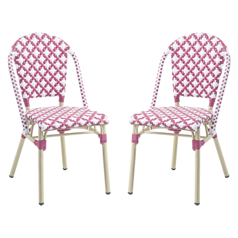 Furniture of America Misea Transitional Aluminum Patio Chair in Pink (Set of 2)