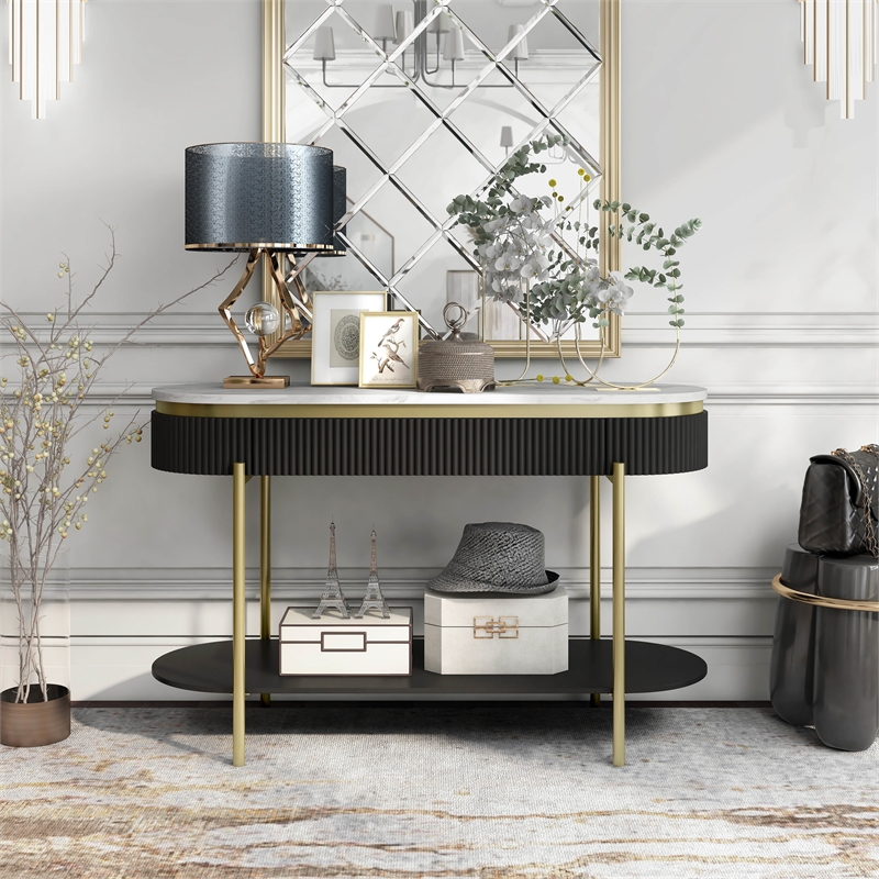 Furniture of America Timi Glam Wood 1-Drawer Console Table in Walnut